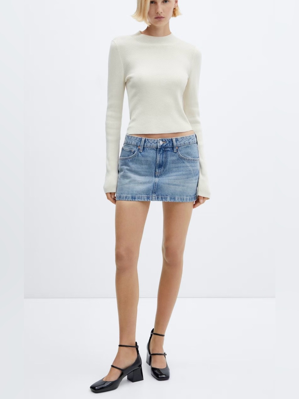 Mango 100% cotton denim low rise mini skirt